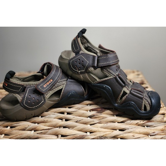 Other - Crocs 204562 Mens M9 Brown Leather Fisherman Sandals Closed Toe Outdoor